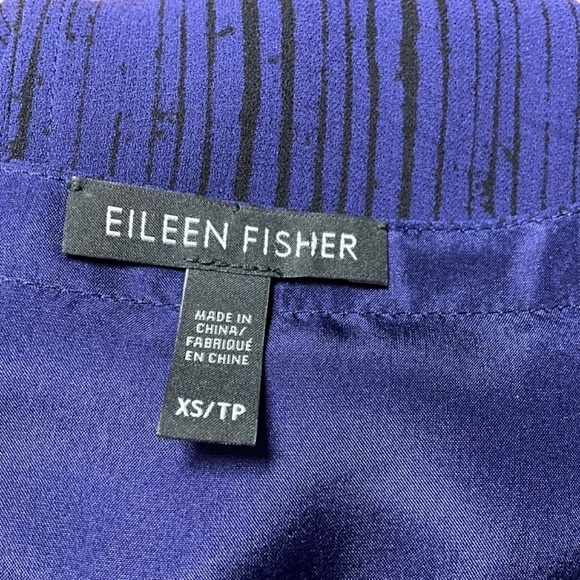 EILEEN FISHER Shima Dark Night 100% Silk Crepe Lined Dress Drawstring Waist XS - Picture 5 of 9